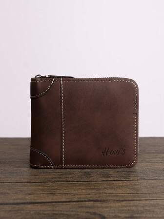  Hovi's Men's Classic Zipper Wallet, Slim PU Leather Multi-Card Holder With ID Window, Secure Compact Design 11x9cm Gifts Card Holder Men's Gifts