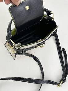 Mini Fashionable Versatile Contrast Color Casual Handbag For Women - Olive Green - View 8