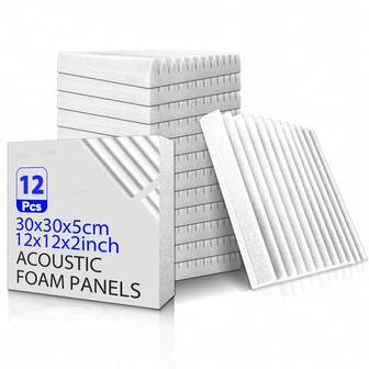OLOEY Akustiska skumpaneler för brusreducering, ljudabsorption, 12 st. 12x12x2-tums akustiska väggpaneler med not och spont, självhäftande ljudisolerade väggpaneler för inspelningsstudior, sändningsstudior och hemrenoveringar. Bullerreducerande akustiska skumpaneler.