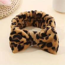 3pcs Makeup Headband Set | Retro Leopard Print Headband + 2pcs Wristband | Soft Coral Fleece Material, Home Decor Set, Cute & Comfortable Grooming Accessories | Suitable For Face Washing, Makeup, SPA, Yoga And Daily Home Care - Mixed Colors - View 4
