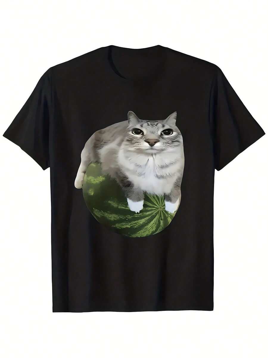 mens short sleeve t shirt black cat print pure cotton short sleeve t shirt versatile t shirt gift friendly new fabric - Negro - Ver 1