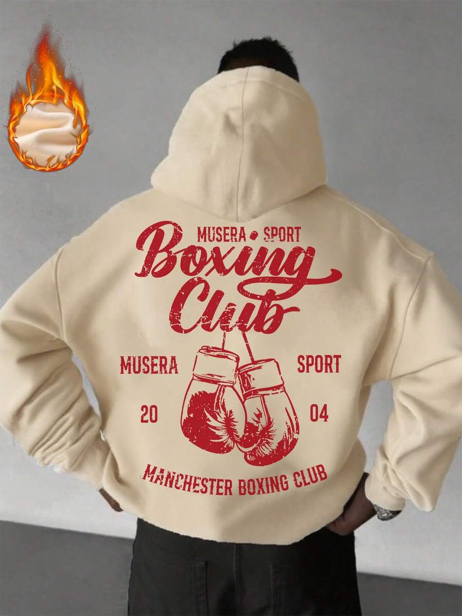 Zrgoth Men's Hoodie Autumn/Winter New American Street Style Boxing Elements Print Thermal Lined Hooded Sweatshirt