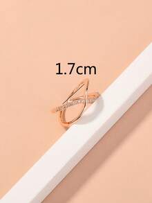 Nooxian 1pc Rose Gold Plated Double Layer Criss-Cross Cubic Zirconia Adjustable Copper Ring For Women - Rose Gold - View 12