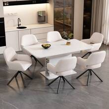 Swivel Dining Chair, Sherpa Fabric, Set Of 4 Pieces, With Armrests, Modern And Simple, White - White + Sherpa - View 12