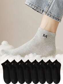 10/8/5 pares de calcetines de unicolor con letras que absorben la humedad y antideslizantes para hombres, calcetines cortos de alta elasticidad y transpirables, calcetines tobilleros esenciales unisex cómodos de usar en todas las estaciones - Multicolor - Ver 14