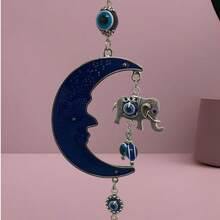 Colgante decorativo de protección para puerta, elefante más ojo turco - Plateado - Ver 2