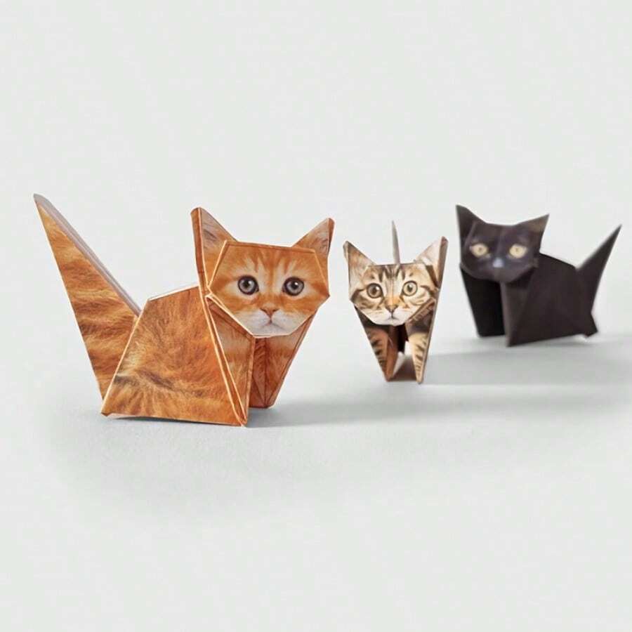 DIY 50 Pieces Of Paper Foldable Cat Table Top Ornament, Suitable For Office Party Gifts, Christmas Decorations, Cat Lover Gifts, Holiday Gifts, Holiday Decorations, Fun Table Top Decorations, Fun Decorations, Handmade Style, Stacked Cats, Decorations, Office Staff, Party Planners - Multicolor - View 1