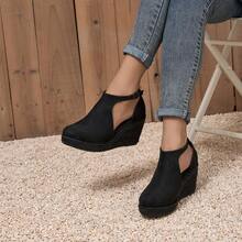 Sandalias de cuña con punta cerrada y diseño de cuerda de moda, transpirables - Todo negro - Ver 8