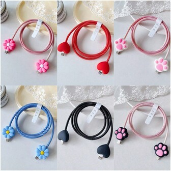 Juego de 4 piezas de 1,4 m de protector de cable colorido, protector de cable de carga de dibujos animados, cubierta protectora de cable de carga, enrollador de cable, protector de cable para puerto TYPE C Android