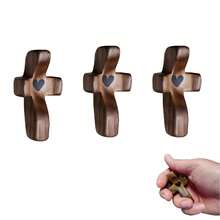 Handcrafted Walnut Wooden Pocket Cross – Thumb-Style Stress-Relief Religious Ornament, Christian Gift For Easter & Church, 3 Pack - 駝色 - 查看 2