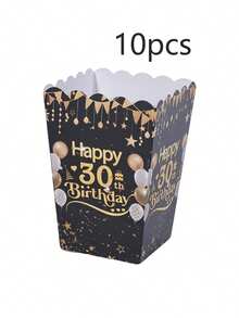 10pcs/20pcs,Black & Gold 30th Happy Birthday Food Box, Fries Box, Popcorn Cup, Popcorn Bucket, Birthday Party Decorations Anniversary Party Decorations And Movie Late Night Snack Box For Lunch Box, Bakery Bread, Burger Restaurant - Multicolor/30 Years Old - View 9