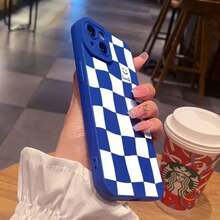 White Grid Phone 14 13 15 Pro 11 12 Pro 8 14 15 Plus X XS XR Shockproof  Fashion Back Cover.Accessories. - M88 nhỏ màu xanh - Xem 8