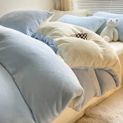 厚みのある高重量ダブルミルクベルベット 4 点セット秋と冬暖かい無地寝具学生寮のベッド