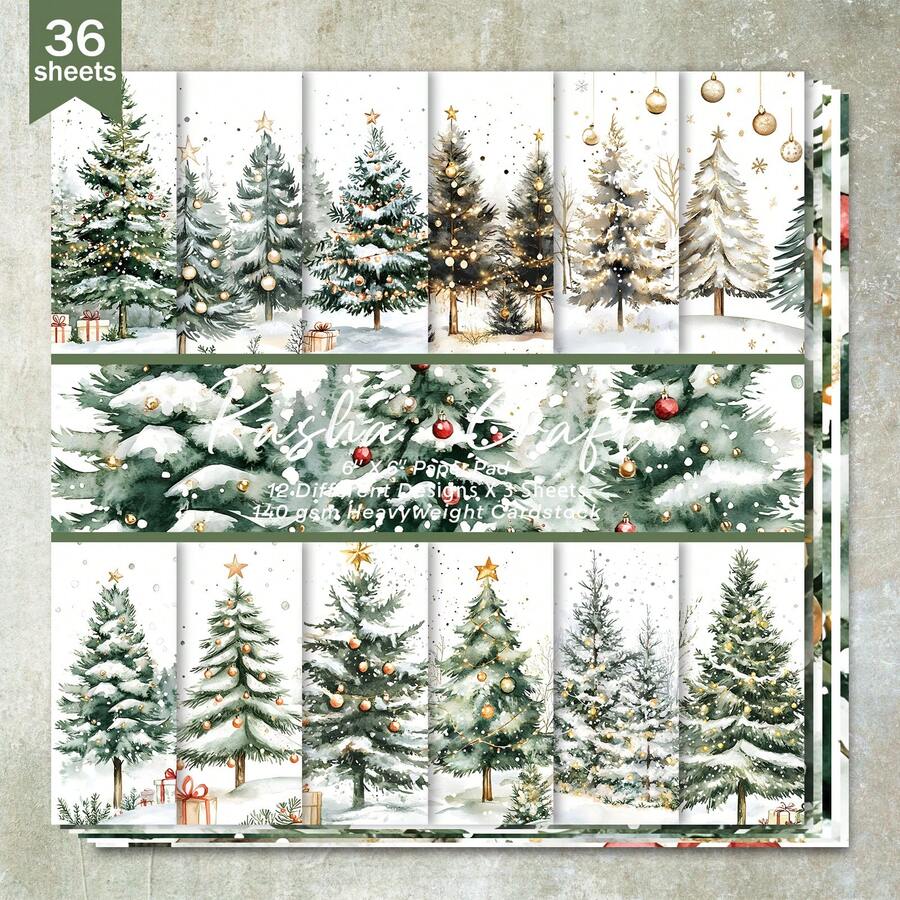 36 Blatt 6 Zoll (Nordisches Winter-Weihnachtsbaum-Geschenkhintergrundpapier) Scrapbooking-Papier, geeignet für Bullet Journaling, Scrapbook, Kartenherstellung und Bastelprojekte