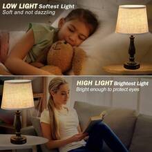 Juego de 2 lámparas de mesa para mesita de noche con puertos de carga USB tacto regulable de 3 vías con visualización de tela de lino lámpara pequeña moderna para dormitorios sala de - visualcinbeigeybasenegra - Ver 8