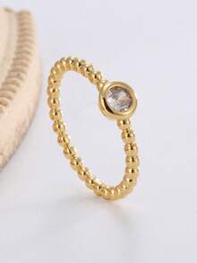 Charm-In 1 pieza Anillo de circonita brillante, regalo para el Día de la Madre o cumpleaños - Dorado CYR0159 - Ver 2