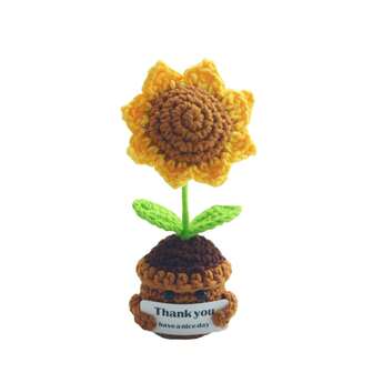 1 Pc Mini Cute Positive Crochet Sunflower, Cheer Up/Thank You/Love/Christmas Gifts For Women,Lovers,Family,Friends, Crochet Plant With Optimistic Card For Teacher, Boss, Coworker,Valentine's Day, Home Decor, Desk Decor, Car Decor