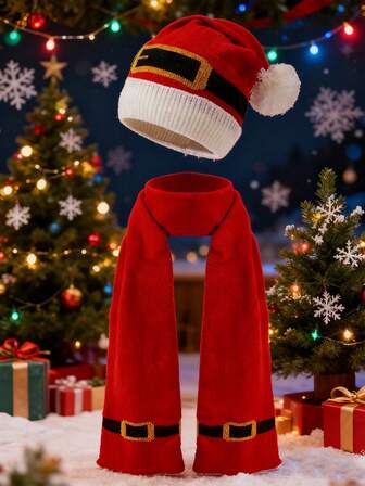 2pcs/Set Men's Jacquard Christmas Hat, Suitable For Christmas, Knitted Beanie Cap For Autumn/Winter Daily Wear And Keeping Warm