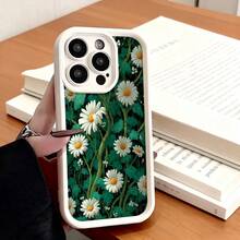 Carcasa para teléfono con borde negro diseño floral de margaritas blancas y hojas verdes estampado natural para uso diario en oficina o casa - Blanco - Ver 7