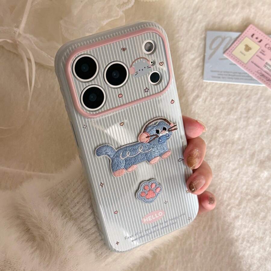 Cute Cat Element Fashion Phone Case GUCADI 1pc Colorful Striped Cat Apple 17 Phone Case, Compatible With IPhone 15, 16 Pro Max, 14, 12, Embroidered Cartoon Animal, Cartoon, Letter, Cute, Girly, Polka Dot, 3D, Geometric, Graffiti Spring