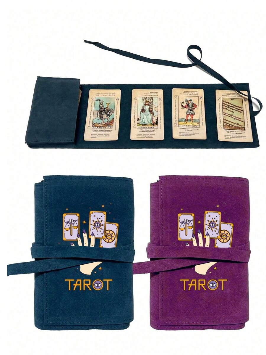 Velvet Tarot Card Storage Bag, Printed With Magic Tarot Card Pattern, Blue And Purple Dual-Color Design, Drawstring Closure, Soft Fabric Protective Case, Portable Design, Can Be Used As Card Holder, Tarot Card Bag, Card And Item Protective Sleeve.