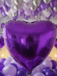 54件組紫色主題裝飾氣球，生日派對，16英吋銀色字母「Happy Birthday」，12英吋紫色箔片亮片乳膠氣球，金屬紫色，金屬銀色 - 彩色 - 查看 8