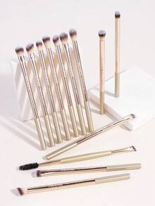 MAANGE 13/16/23pcs Professional Aluminum Makeup Brush Set, Includes Soft High-Quality Synthetic Bristle Makeup Brushes, Foundation Brush, Powder Brush, Blush Brush, Concealer Brush, Contour Brush, Nose Shadow Brush, Eyeshadow Brush, Eyeliner Brush, Eyebrow Brush, Detail Brush, Face Brush, Highlighter Brush, Etc. Travel Makeup Brush Set For Women And Girls. - Gold - View 12