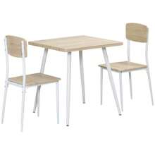 HOMCOM 3-Piece Dining Set, Seating Set, MDF + Metal Dining Table, Natural Wood Grain + White With 1 Table + 2 Chairs - 1 - View 1