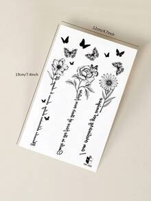 Daisy Butterfly Line English Word Phrase Pattern Temporary Tattoo Stickers, Suitable For Wrist, Ankle, Shoulder, Neck, Collarbone DIY Daily Party Holiday Gift, Waterproof Realistic Tattoo Stickers - Black - View 8