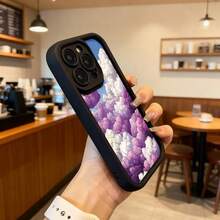 Cubierta de telefono con borde negro y diseño de nubes púrpuras y blancas para iPhone 14 Pro Max estilo moderno ideal para uso diario en cafeterías y espacios urbanos Aplicable a los teléfonos de la serie Apple y Galaxy - Café integral - Ver 6