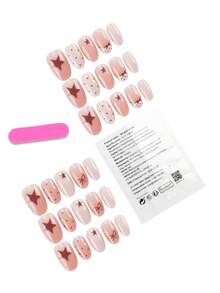 Bộ 30 miếng dán móng tay hình oval/màu tương phản, chấm bi, sao, nơ, móng giả acrylic kèm 1 lọ gel dẻo và 1 dũa móng, phù hợp cho nữ giới sử dụng hàng ngày khi đi làm, học tập và gặp gỡ bạn bè vào mùa thu/đông. Sản phẩm làm móng này cũng thích hợp cho các bữa tiệc, lễ hội và sử dụng hàng ngày. Dụng cụ làm móng - Nhiều màu - Xem 2