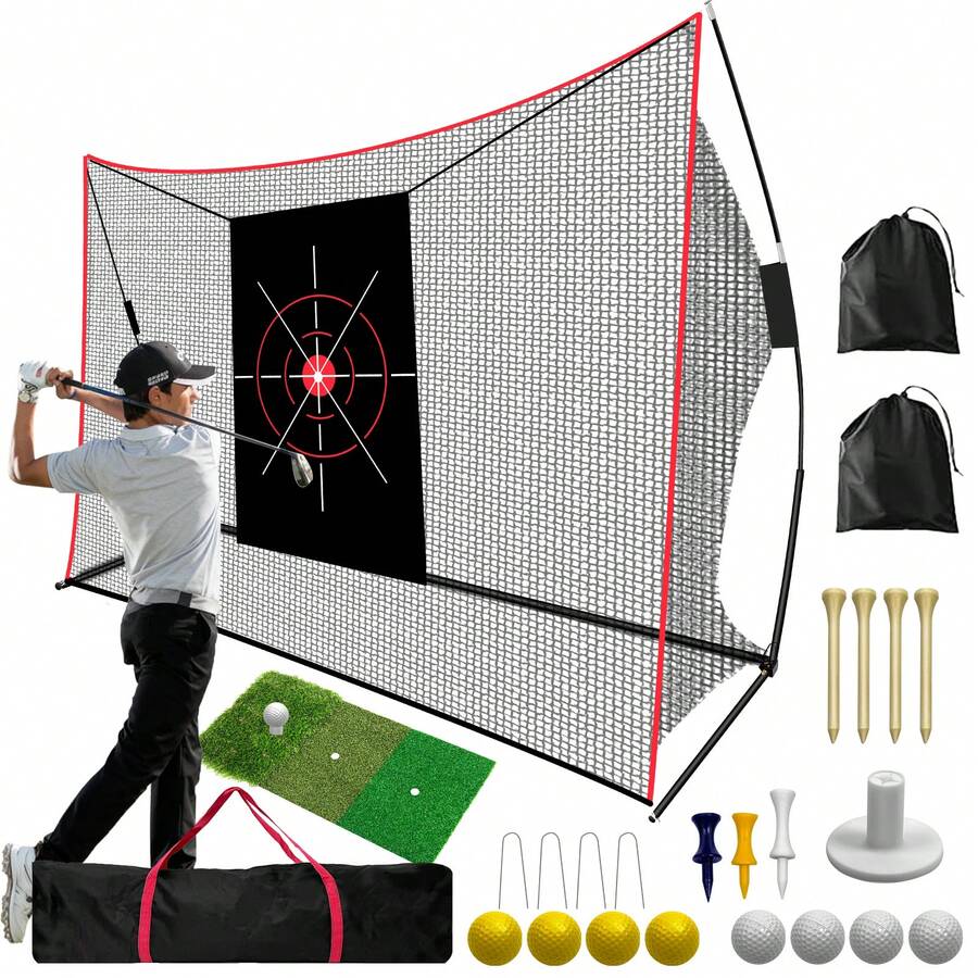 10x7 FT Golf Practice Net, Golf Driving Net & Hitting Training Net For Backyard, Garden, Indoor Outdoor Use With Target Cloth, Carry Bag, 8 Balls & Tees, Driving Chipping Net, Heavy Duty - Black - View 1