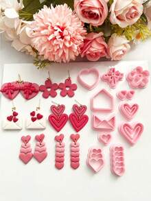 Valentine's Day Polymer Clay Earring Cutters Set, Heart Flower Envelope Shapes DIY Molds For Handmade Jewelry Craft Making - Pink - View 4