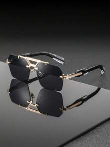 1 Pair Men's Metal Frame Shield Shaped Casual Street Style Fashion Fashion Glasses, Suitable For Walking, Driving, Cycling - Multicolor - View 13