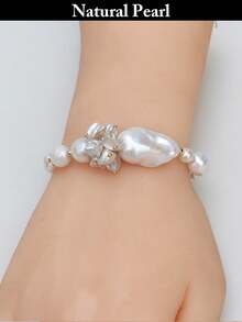 1条时尚珍珠手链，白色天然巴洛克珍珠手链，款式新颖独特，可个性化定制，适合日常佩戴、晚宴、节日、派对、婚礼等场合，附赠礼盒