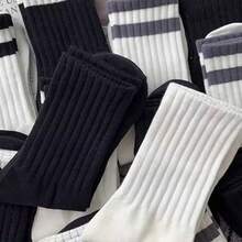 5-Pack Men's Striped Crew Socks: Sleek Black & White Hues, Ribbed Details To Elevate Casual And Athletic Styles - 中筒襪 - 查看 6