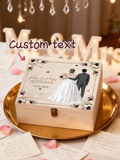 1 pieza Caja de recuerdos personalizada para boda con texto, regalo personalizado para despedida de soltera, caja de regalo de madera con nombre de la pareja, regalos para boda, regalo de aniversario, regalos personalizados, regalos de Navidad personalizados, Navidad