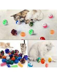 64pcs/48pcs/32pcs/16pcs Mixed Cat Toy Set - Assorted Colorful Plastic Toys, Suitable For Multiple Cats, Keep Them Entertained Daily, Cat Toy Gift, Cat Teaser, Happy Puppy, Happy Puppy Happy Feeding, Cat Stuff, Dog Stuff, Puppy, Dog Toy, Cat Toys, Dog Accessories, Pets Dog, Dog Toys - Multicolor - View 6