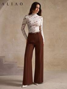 Áo dài tay xuyên thấu thêu hoa thanh lịch Aliao, màu trơn, thích hợp cho bữa tối, ngày Valentine, áo thun in hoa, áo trắng, kỳ nghỉ xuân, mùa hè, sinh nhật, kỳ nghỉ, phong cách thường ngày - Màu be - Xem 9