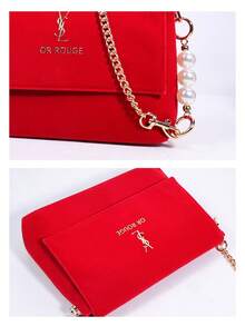 1 pieza Bolso de hombro para mujer, Bolso cruzado con solapa cuadrada, Moda y versátil - Rojo - Ver 7