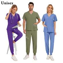 Medical Uniforms Men Women Unisex Nursing Clothes Beauty Costume Nurse Scrubs Sets Dentist Surgical Workwear Clinical Tops Pants - 42021-灰色 - 查看 5