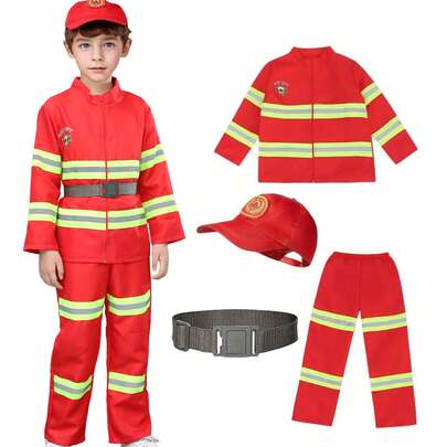 Bộ 4 món đồ chơi nhập vai lính cứu hỏa, bao gồm các phụ kiện chân thực, phù hợp cho trẻ em từ 3 tuổi trở lên