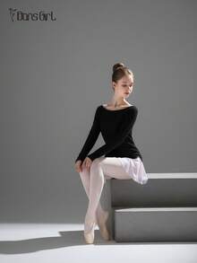 DonsGirl 一件装女士芭蕾舞保暖毛衣，法式船领设计，超柔软针织长袖，腰部抽绳设计，瑜伽家居服 - 黑色 - 查看 8