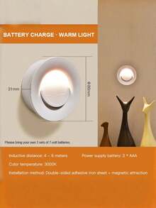 1 Peça Luz de Chão LED, Luz de Parede Sem Fio, Adequada para Corredores, Degraus, Luzes de Escada, Luzes de Degrau, Luzes de Sensor Corporal Humano, Luz Noturna Inteligente, Utiliza 3 Pilhas AAA (Pilhas Não Incluídas no Envio) - Branco - Visão 13