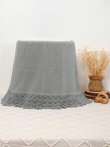 1pc Infant Knitted Solid Color Blanket With Delicate Lace Trim, Cozy Baby Blanket, Suitable For All Seasons - Grey - View 5