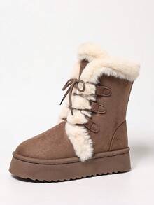 Women's Tall Slip On Winter Snow Boots Warm & Insulated Fur Lining Comfortable Fashion Booties - Màu Khaki - Xem 5