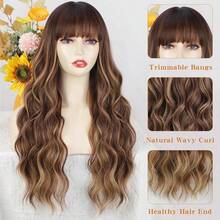 Ombre Highlight Human Hair Wig With Bangs Body Wave Wear And Go Glueless Highlights 4/27 Honey Blonde Brown Colored Blended Human Hair Wigs For Women - SP4/27 - Xem 6