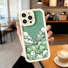 Cubierta de teléfono con borde negro y diseño de bosque verde con conejo blanco para uso diario en cafeterías Aplicable a los teléfonos de la serie Apple y Galaxy - Negro - Ver 3
