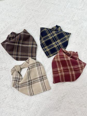 1pc Vintage Plaid Reversible Triangular Scarf Bib, Cute For Small/Medium Dogs & Cats, Suitable For Christmas