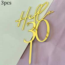 1 件/3 件/5 件金色 Hello18/21/30/40/50/60 岁生日蛋糕装饰适用于生日派对蛋糕装饰 - 金色 - 查看 11